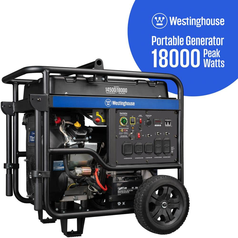 Westinghouse 18,000/14,500-Watt Gas Powered Portable Generator with Remote Electric Start, Low THD, and 50 Amp Outlet