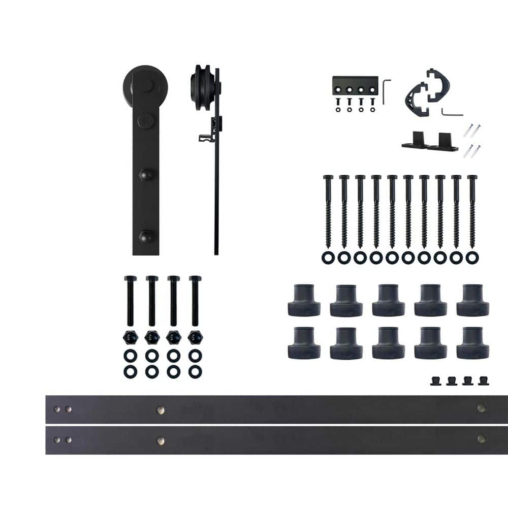 12 ft./144 in. Black Rustic Non-Bypass Sliding Barn Door Hardware Kit Straight Design Roller for Single Door price history on PriceWatchPro
