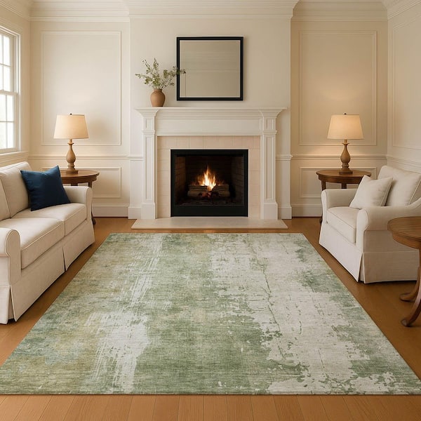 Mayfield Premium Machine Washable Abstract AMF1649 Sage 10 ft. x 14 ft. Area Rug