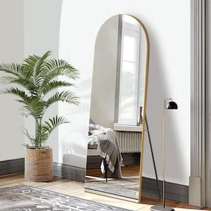 24 in. W x 65 in. H Wood Frame Arched Floor Mirror, Bedroom Living Room Wall Mirror in Gold