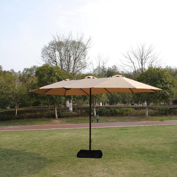 15x9 ft. Steel Large Double-Sided Rectangular Market Patio Umbrella in  Brown with Light and Base UUDeluxe18 - The Home Depot