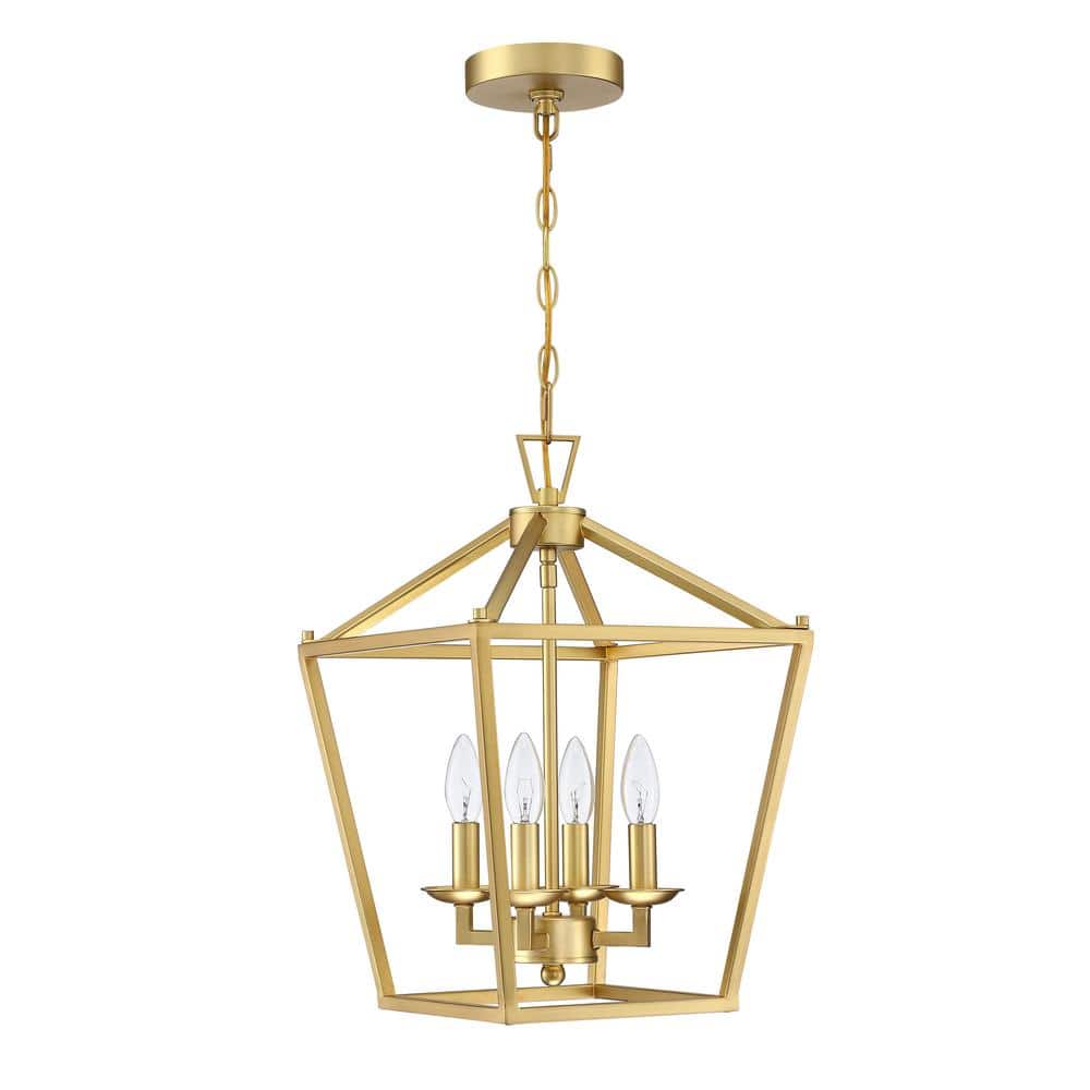 Hukoro Alfa 12 in. 4-Light Caged Pendant Light with Soft Gold Finish ...