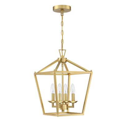 Alfa 12 in. 4-Light Caged Pendant Light with Soft Gold Finish