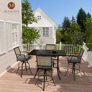 5-Piece Aluminum Bar Height Outdoor Dining Set with 3.1 Thickness Black Cushion and 1.9 in. Umbrella Hole