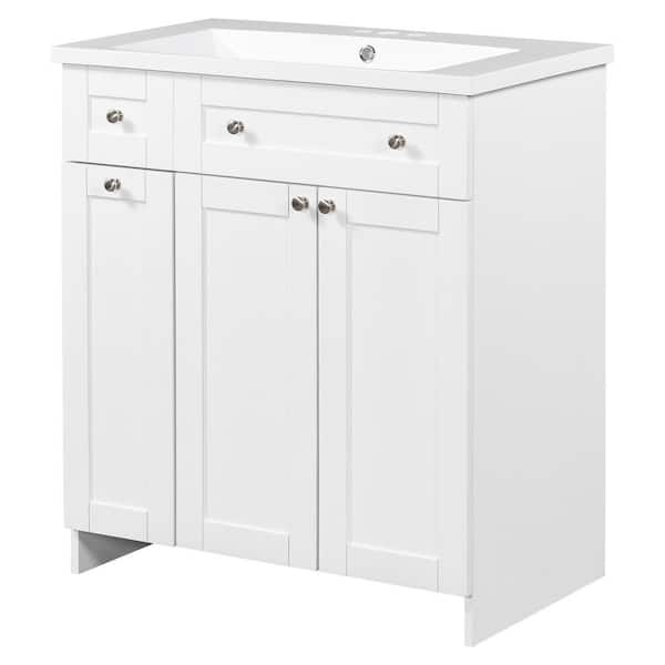 Miscool Amii 30 in. W White Freestanding With White Resin Top Bathroom Vanity Cabinet With 1 Drawer