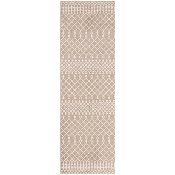 Nourison Astra Machine Washable Taupe 2 ft. x 6 ft. Moroccan Transitional Runner Area Rug