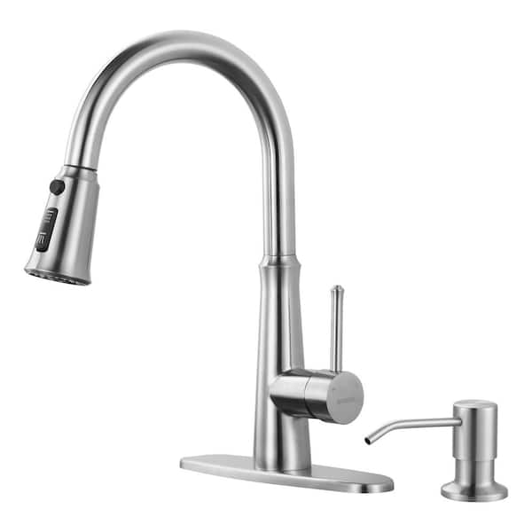 WOWOW Single Handle Pull Down Sprayer Kitchen Faucet with Soap