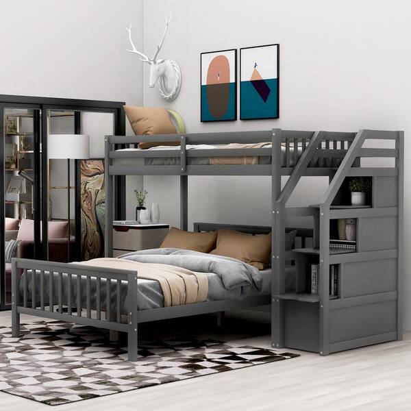 Urtr Gray Twin Over Full Bunk Bed Frame, Wayfair Loft Beds With Stairs