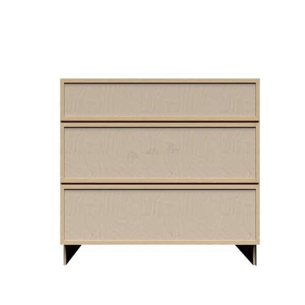 Slim Shaker Assembled 36 in. W x 34.5 in. H x 24 in. D 3-Drawer Kitchen Cabinet in Natural Wood