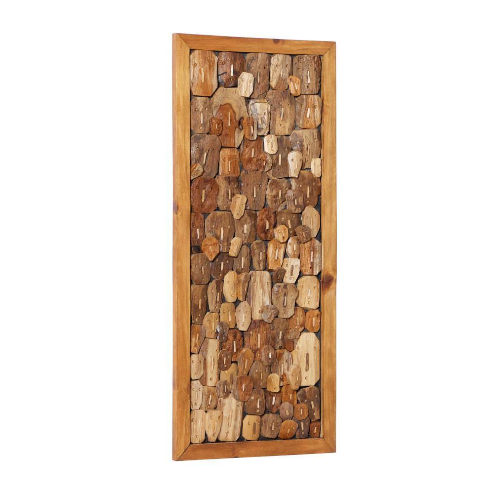 Rustic Brown Teak Wood Handmade Carved Faces Wall Decor