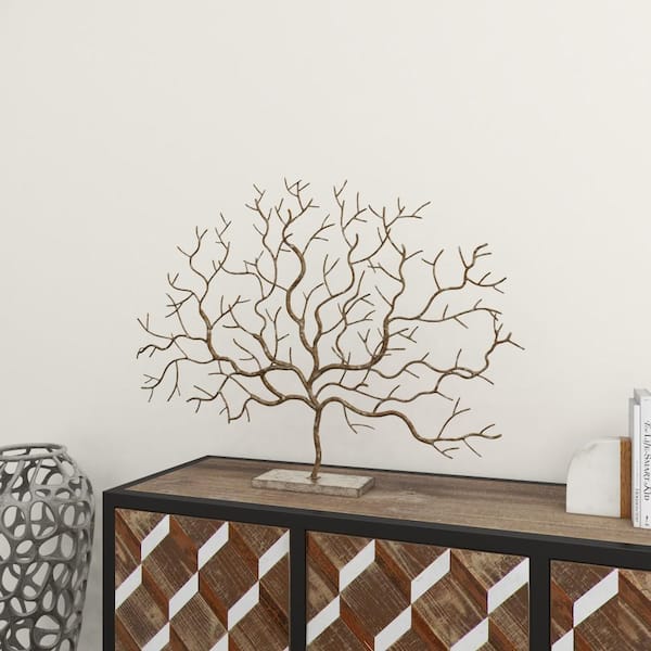 Litton Lane 4 in. x 24 in. Silver Metal Tree Sculpture 74779 Litton Lane 4 in. x 24 in. Silver Metal Tree Sculpture 74779