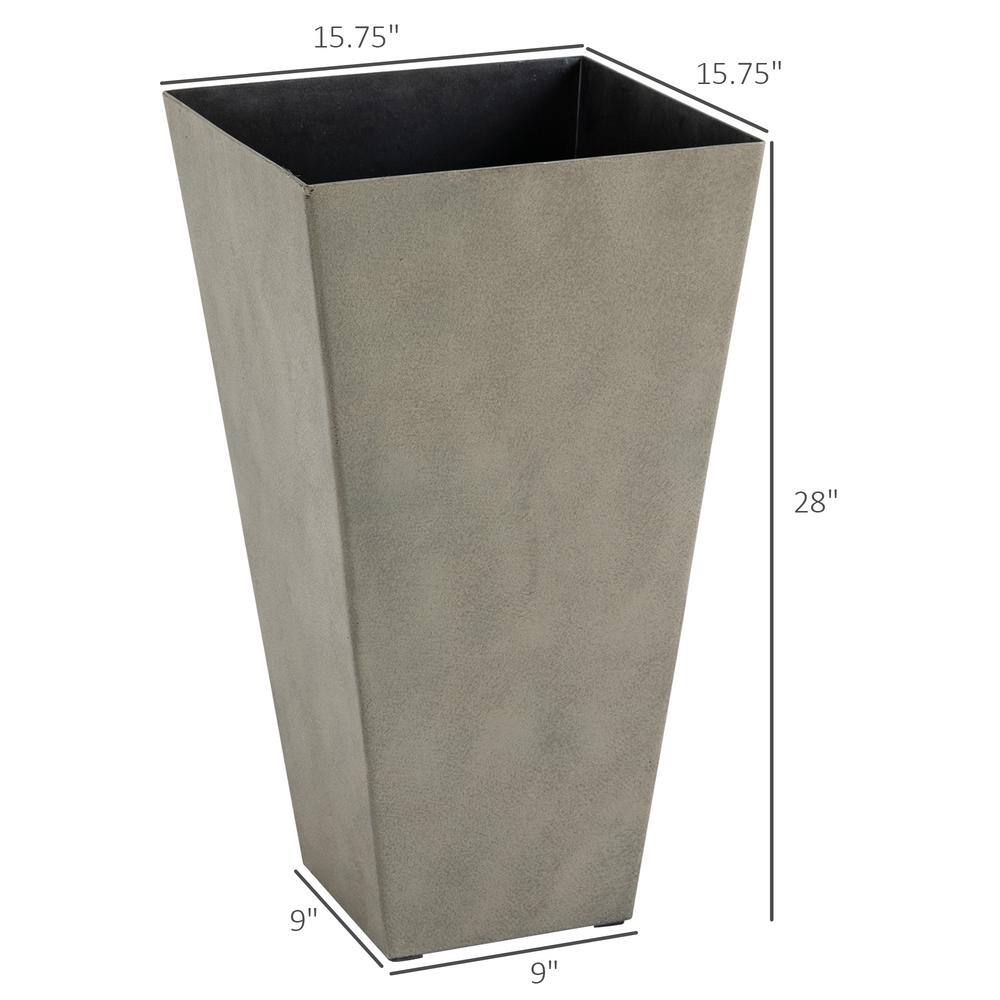Set of 3 Tall Gray Polypropylene Square Planters with Drainage Hole