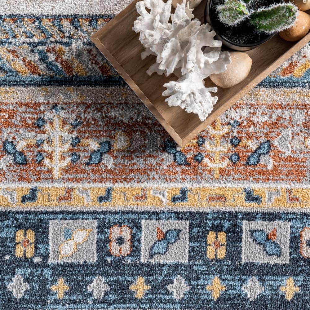 Shannon Beige and Multicolor Geometric Washable Area Rug 5' x 7'
