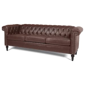 82.5 in. Square Arm Faux Leather Straight Sofa with Removable Cushion in Dark Brown (3-Seater)
