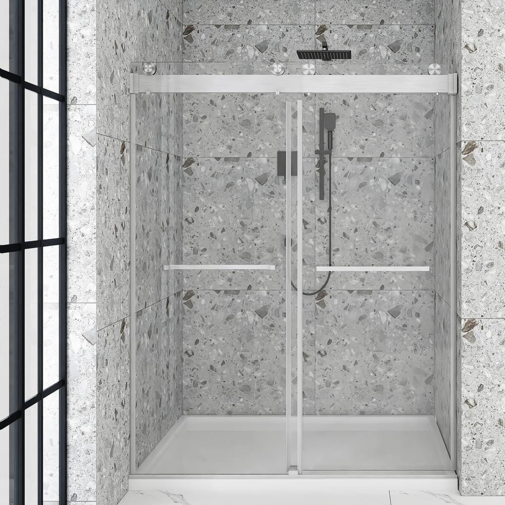 60" Frameless Sliding Glass Shower Door with Nickel Finish
