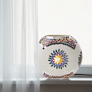 Aria 9.5 in. White Glass Oval Globe Accent Lamp with Multicolored Mosaic Design