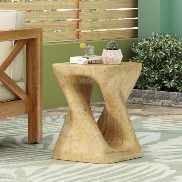 CHRISTOPHER KNIGHT HOME Aura Outdoor Patio Twist Style Archaistic Side Table with Wood-Like Texture, Natural