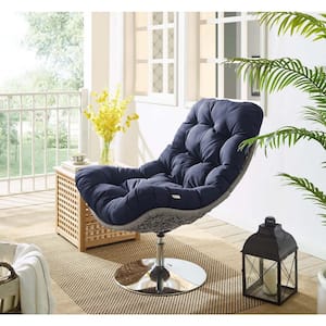 Brighton Swivel Wicker Outdoor Lounge Chair with Navy Cushions