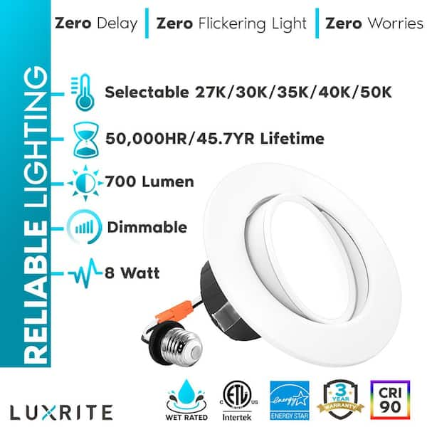 LUXRITE 4 in. Gimbal Recessed LED Can Lights 5 Color Options