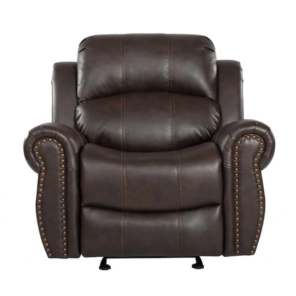Noble House Gavin 39 in. Dark Brown Faux Leather Nailhead Trim 3 Position Recliner