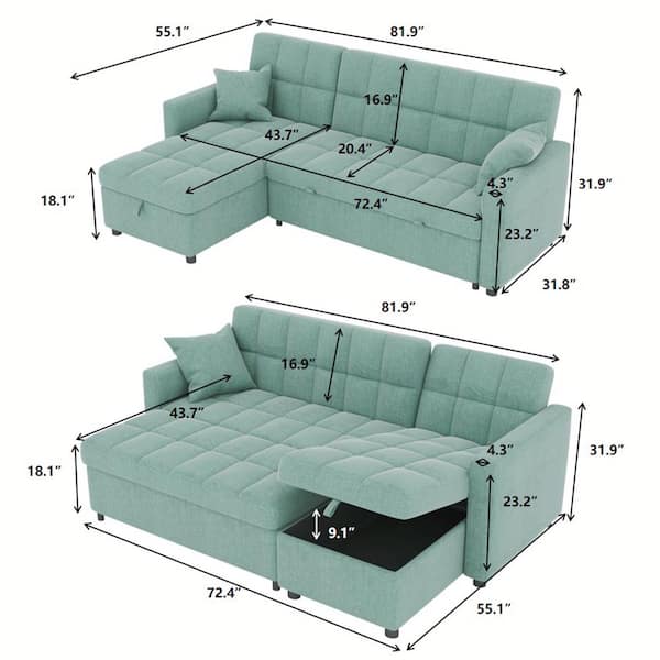 Sleeper Sectional Storage Sofa Bed, Sleeper Sofa Sectional Queen Size