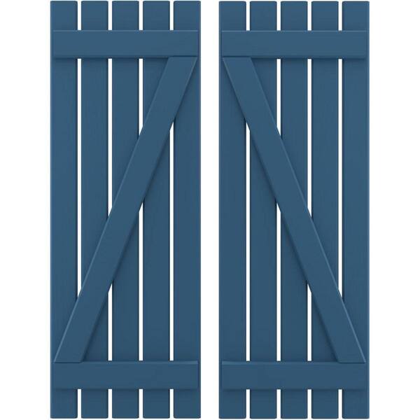 Ekena Millwork 19-1/2 in. W x 69 in. H Americraft 5 Board Exterior Real Wood Spaced Board and Batten Shutters with Z-Bar Sojourn Blue