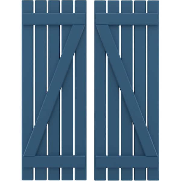 Ekena Millwork 19-1/2 in. W x 74 in. H Americraft 5 Board Exterior Real Wood Spaced Board and Batten Shutters with Z-Bar Sojourn Blue