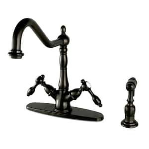 Tudor 2-Handle Standard Kitchen Faucet with Side Sprayer in Oil Rubbed Bronze