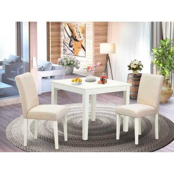 HOME IMPORTS EMPORIUM 3-Piece Linen White Finish Square Solid Wood Top Dining Table Set Seats 2