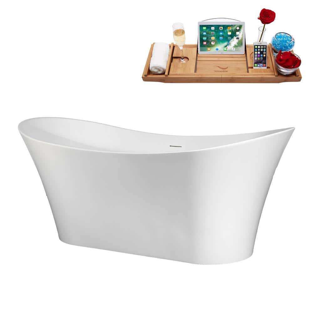67" Glossy White Acrylic Freestanding Double Slipper Bathtub with Polished Gold Trim