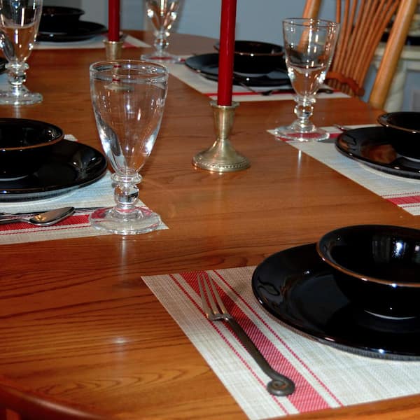 EveryTable 18 in. x 12 in. Red Ticking Stripe PVC Placemat (Set of 6)