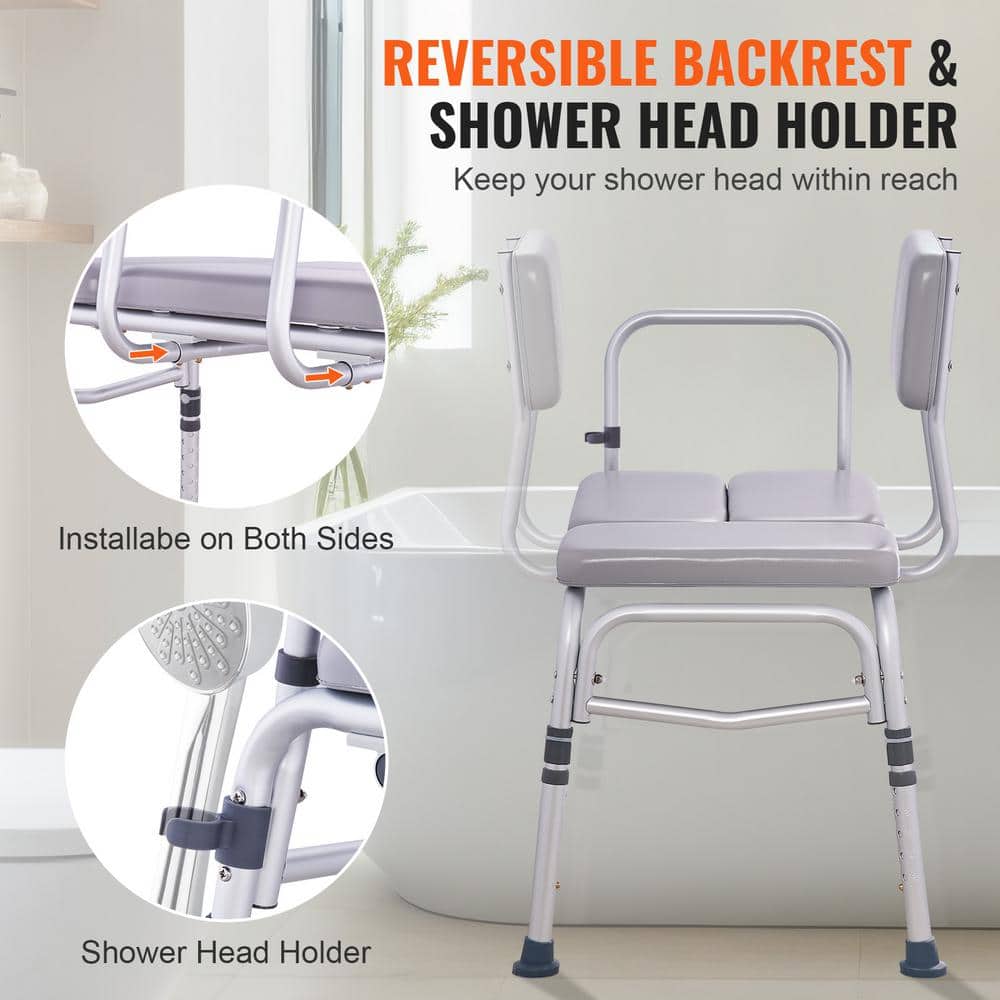 Gray PVC Adjustable Bathtub Transfer Bench with Padded Seat