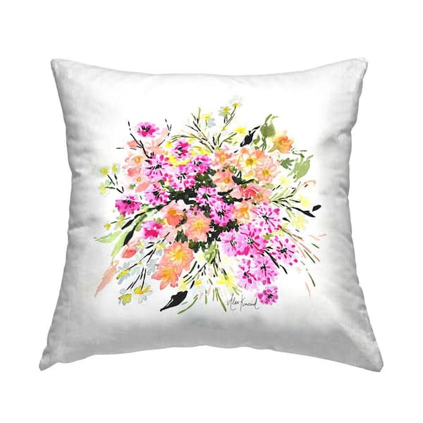 Stupell Industries Assorted Cottage Blossoms Multi-Color Floral Polyester 18 in. x 18 in. Throw Pillow