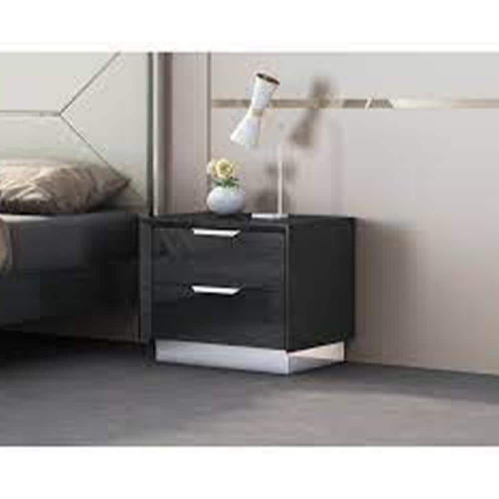 Black 2 Drawer 25 in. W Nightstand
