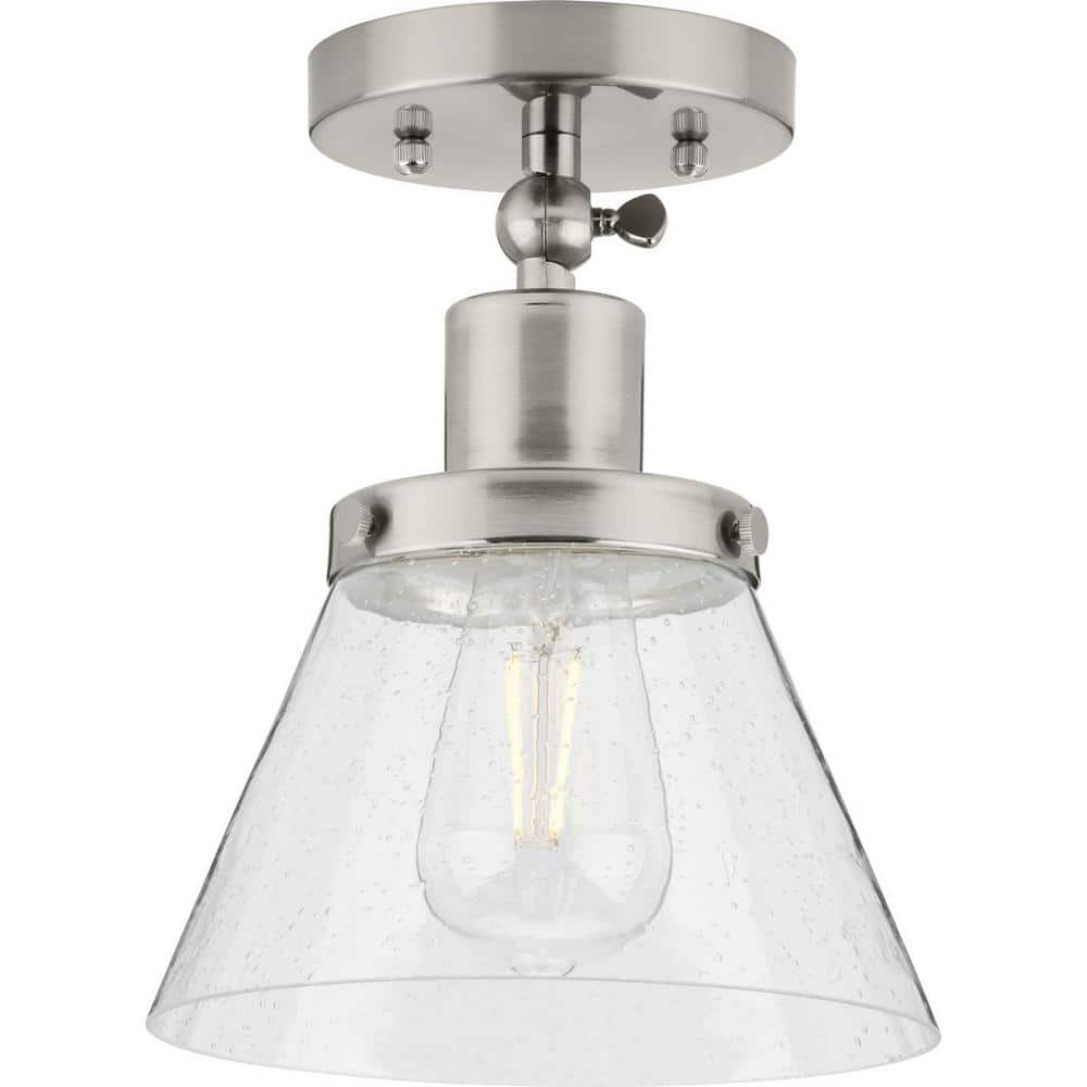 Hinton Brushed Nickel 1-Light Flush Mount with Seeded Glass Shade