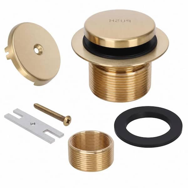 1-Piece Tip Toe Tub Drain Trim Kit in Brushed Gold, One Hole Overflow Faceplate Included, for Household Bathtub Drain