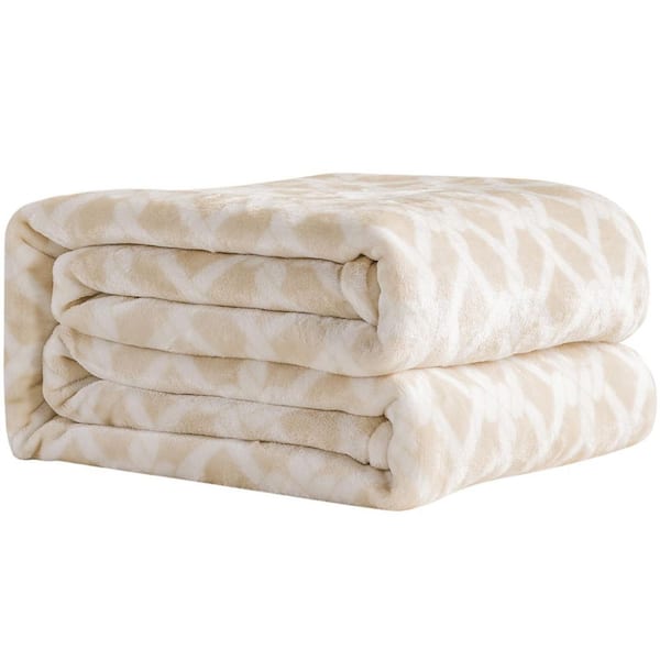 Tidoin Plaid Ivory Flannel Sherpa 90 in. x 95 in. Throw Bed Blanket