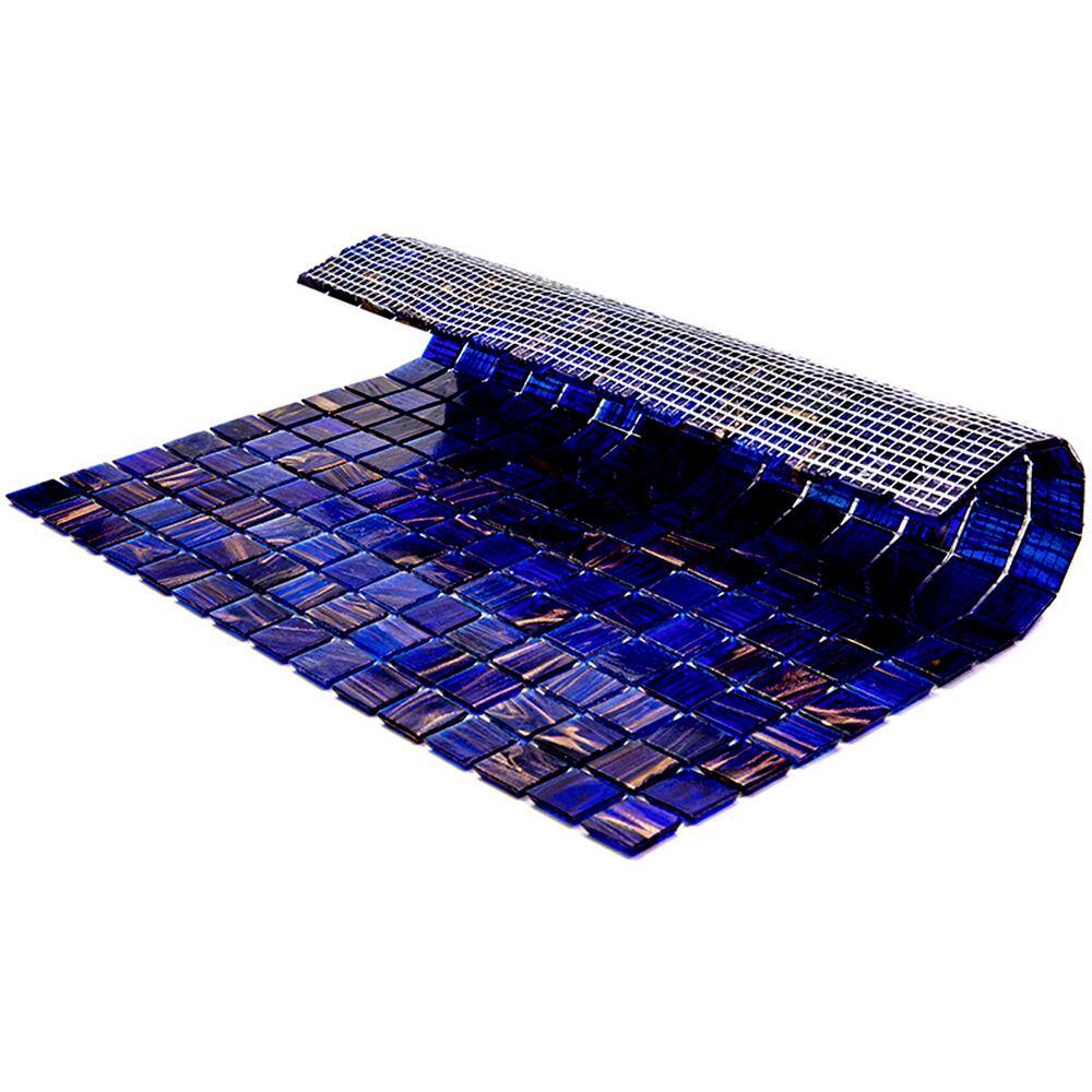 12" x 12" Glossy Blue and Brown Glass Mosaic Tile