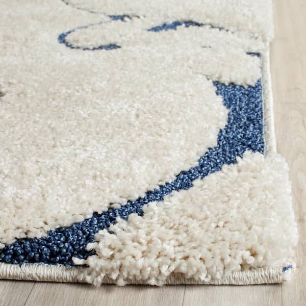 Florida Shag 11 ft. x 15 ft. Cream/Blue High-Low Floral Area Rug