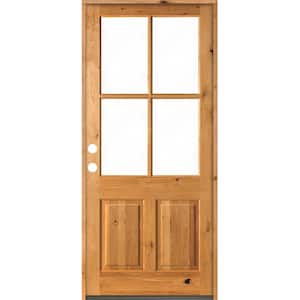 32 in. x 96 in. Knotty Alder Right-Hand/Inswing 4-Lite Clear Glass Clear Stain Wood Prehung Front Door