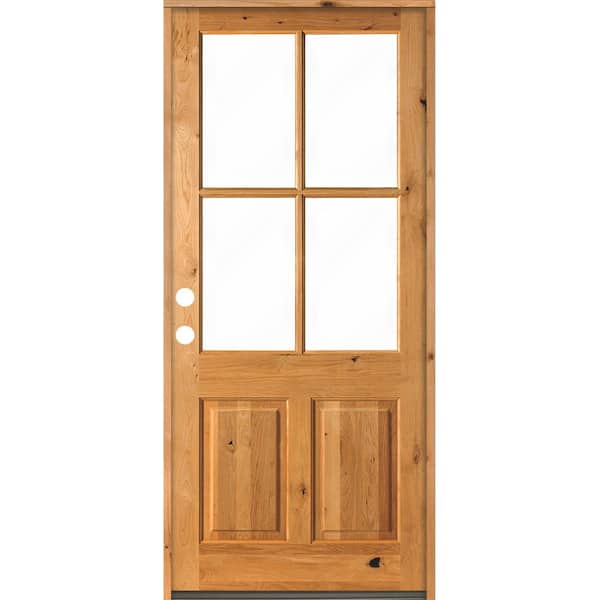 Krosswood Doors 32 in. x 96 in. Knotty Alder Right-Hand/Inswing 4-Lite Clear Glass Clear Stain Wood Prehung Front Door