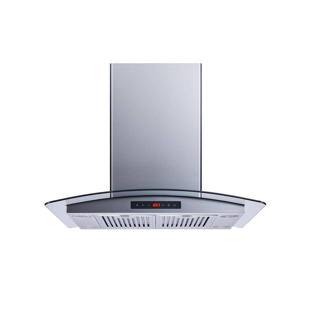 30 in. 480 CFM Convertible Island Mount Range Hood in Stainless Steel and Glass with Baffle Filters and Touch Control