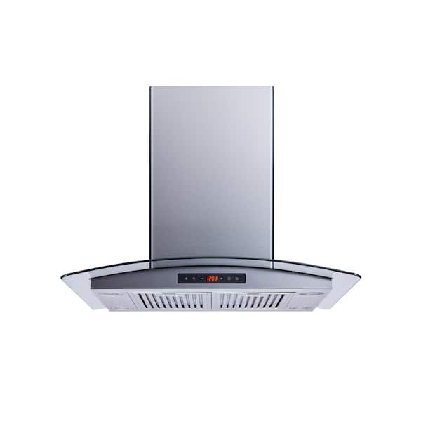 Winflo 30 in. 480 CFM Convertible Island Mount Range Hood in Stainless Steel and Glass with Baffle Filters and Touch Control