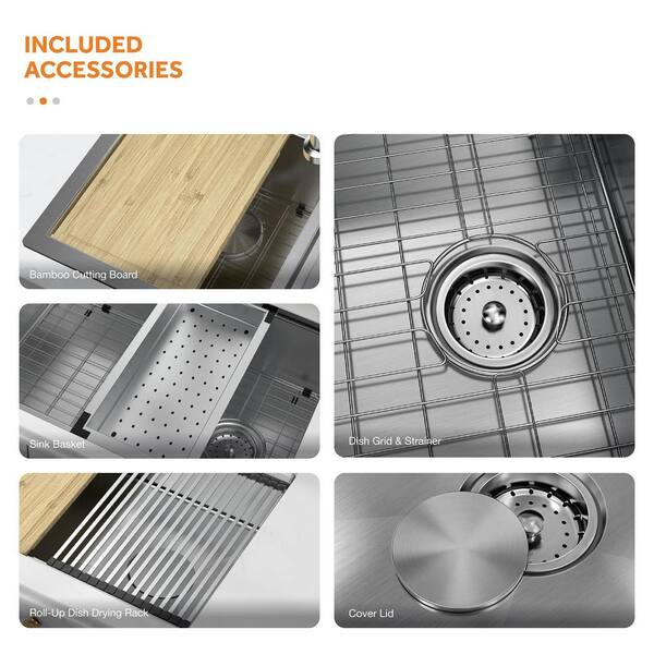Professional Zero Radius 32 in Undermount Single Bowl 16 Gauge Stainless  Steel Workstation Kitchen Sink with Accessories