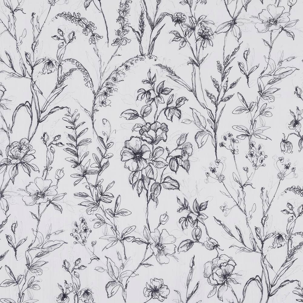 Black and White Floral Sheer Rod Pocket Curtain Panel 51" x 63"