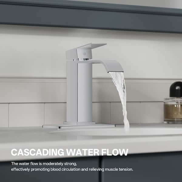 Waterfall Single Hole Single-Handle Low-Arc Bathroom Faucet With Pop-up Drain Assembly in Polished Chrome