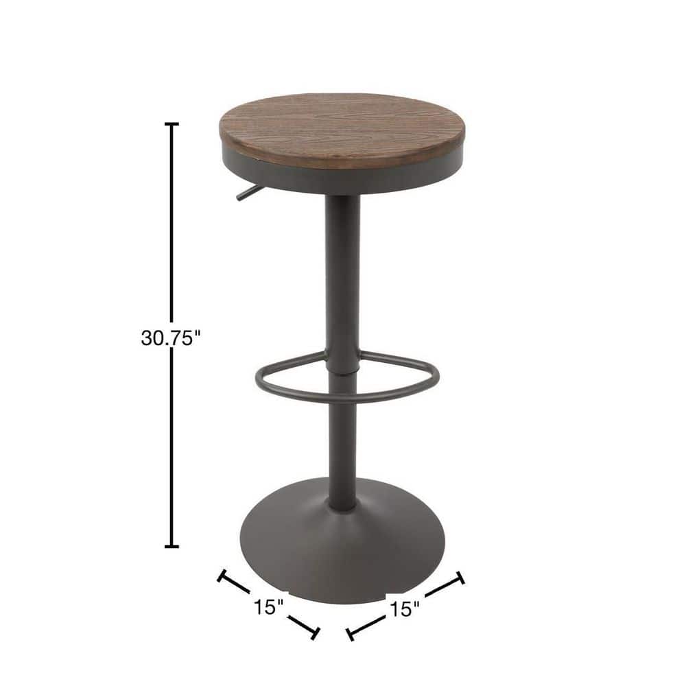 Dakota Adjustable Swivel Barstools in Brown and Grey Wood and Metal