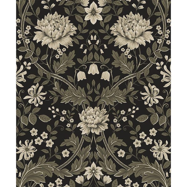 NextWall 31.35 sq. ft. Ebony and Pavestone Honeysuckle Trail Vinyl Peel and Stick Wallpaper Roll