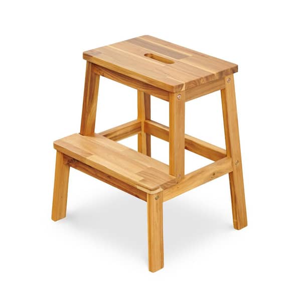 1.6 ft. H 2-Step Acacia Wood Steps Stool, 350 lbs. Load Capacity, Natural Color