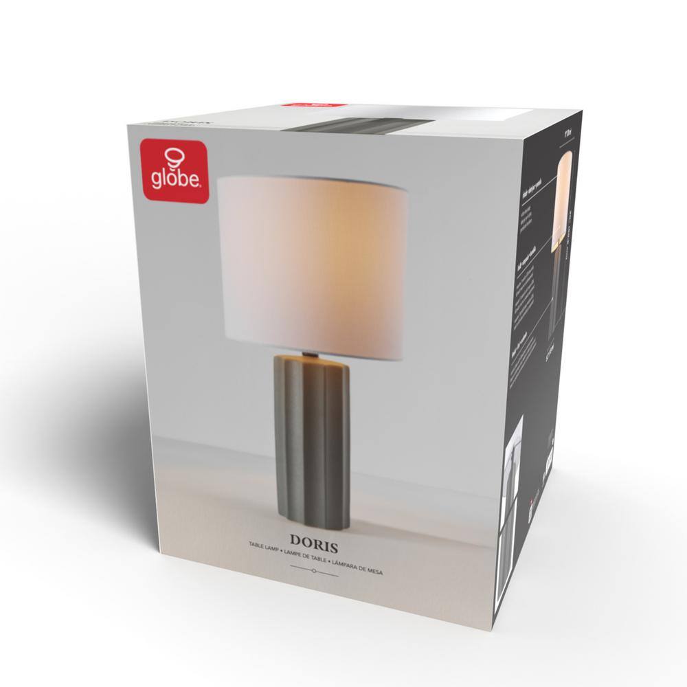 20" Dark Gray Concrete Table Lamp with White Linen Shade